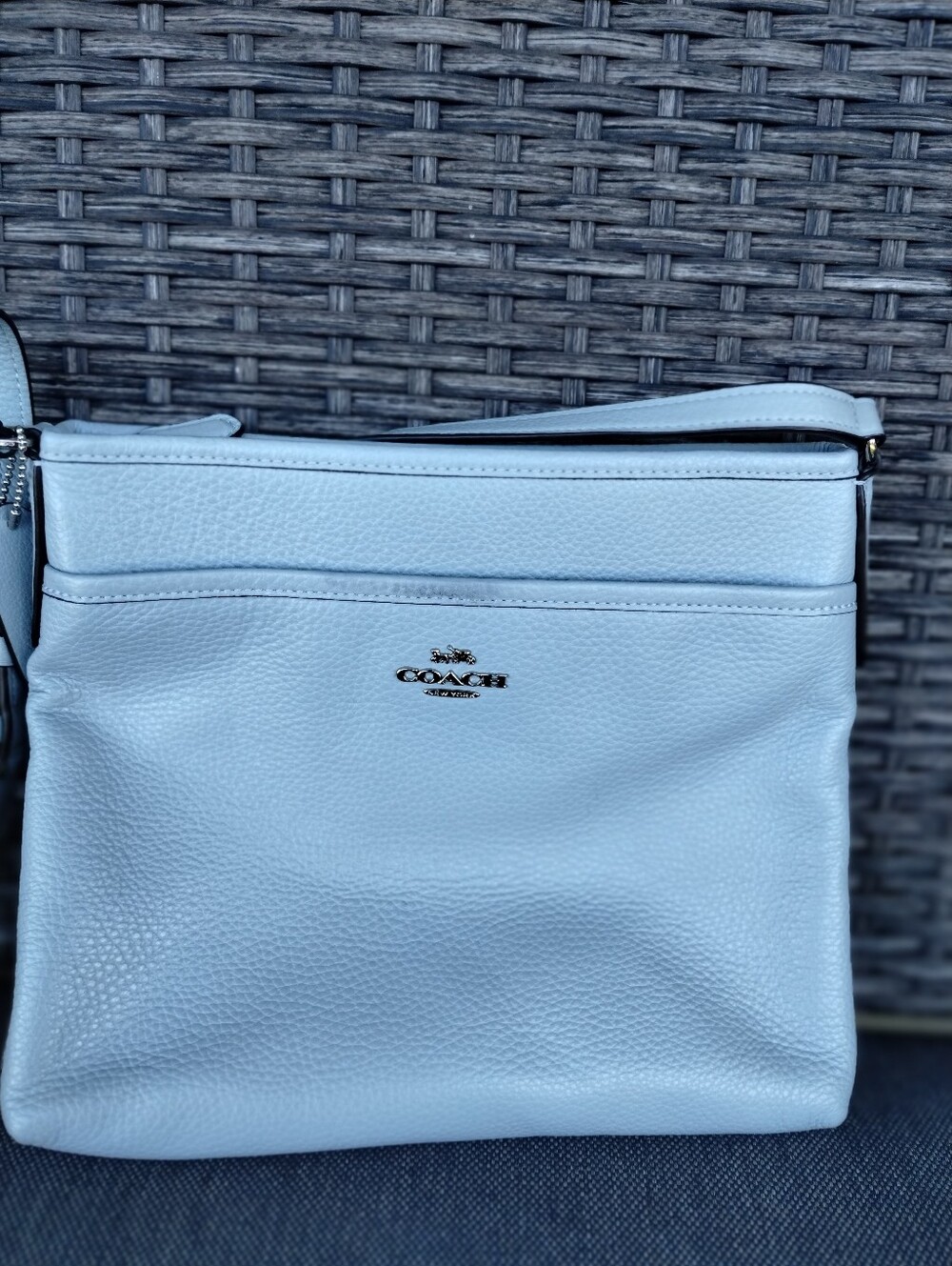 Coach File Crossbody F28035 Pale Blue Pebbled Leather Shoulder Bag